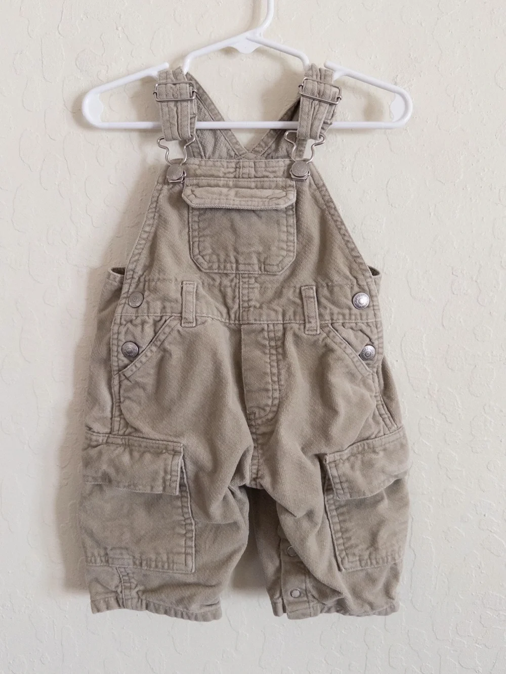 Vintage Y2K Baby Gap 100% Cotton Cargo Overalls 3-6 Months Khaki Tan Utility